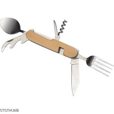 Picture of BAMBOO CAMPING CUTLERY in Beige.