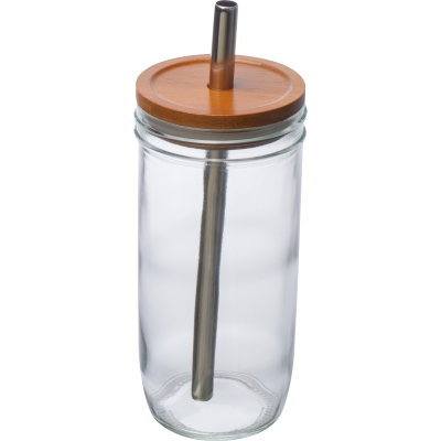 Picture of GLASS MUG with Bamboo Lid & Straw in Clear Transparent