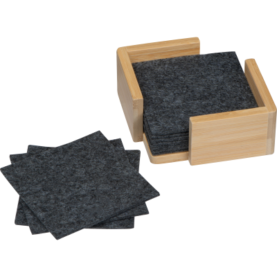 Picture of 15 FELT COASTERS in Bamboo Stand in Anthracite Grey.
