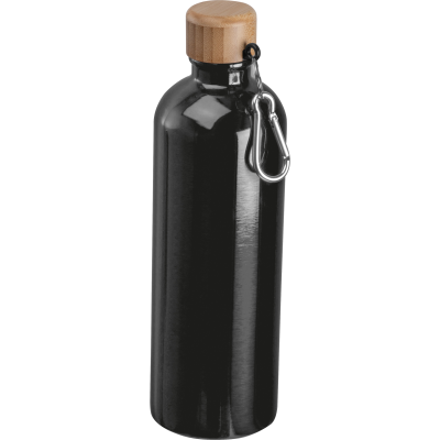 Picture of STAINLESS STEEL METAL DRINK BOTTLE with Carabiner, 750Ml in Black 