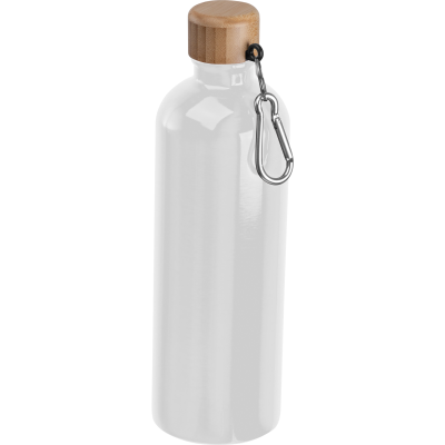 Picture of STAINLESS STEEL METAL DRINK BOTTLE with Carabiner, 750Ml in White 