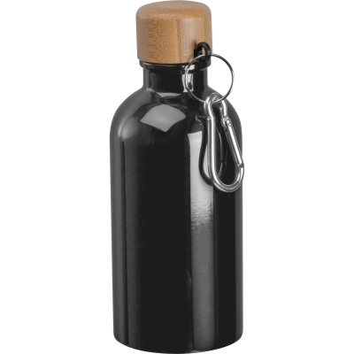 Picture of STAINLESS STEEL METAL DRINK BOTTLE with Carabiner, 400Ml Marilyn in Black