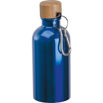 Picture of STAINLESS STEEL METAL DRINK BOTTLE with Carabiner, 400Ml in Blue 