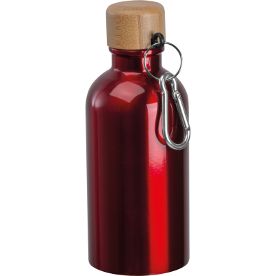 Picture of STAINLESS STEEL METAL DRINK BOTTLE with Carabiner, 400Ml in Red 