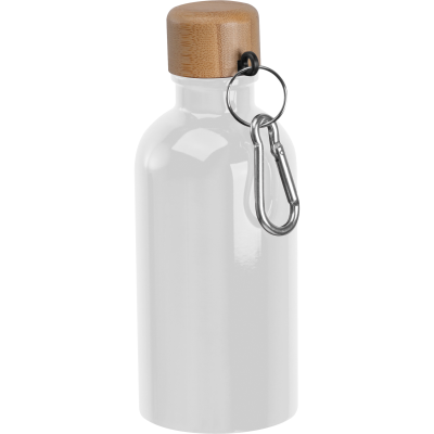 Picture of STAINLESS STEEL METAL DRINK BOTTLE with Carabiner, 400Ml in White 