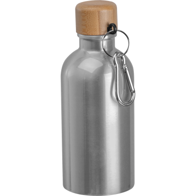 Picture of STAINLESS STEEL METAL DRINK BOTTLE with Carabiner, 400Ml in Silvergrey 