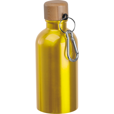 Picture of STAINLESS STEEL METAL DRINK BOTTLE with Carabiner, 400Ml in Yellow 