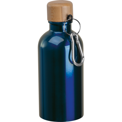 Picture of STAINLESS STEEL METAL DRINK BOTTLE with Carabiner, 400Ml in Darkblue 