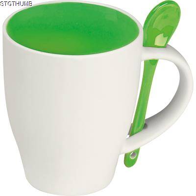 Picture of WHITE PORCELAIN MUG with Green Interior.