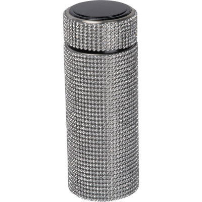 Picture of SMALL STAINLESS STEEL METAL DRINK BOTTLE with Rhinestone Trim in Silvergrey 
