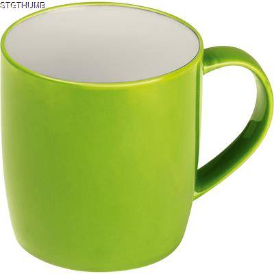 Picture of CERAMIC POTTERY CUP, WHITE INSIDE AND COLOUR OUTSIDE in Apple Green