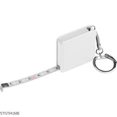 Picture of 1 METER STEEL MEASURING TAPE with Keyring Chain in White.