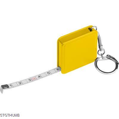 Picture of 1 METER STEEL MEASURING TAPE with Keyring Chain in Yellow.