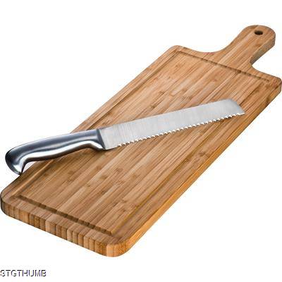 Picture of BAMBOO CHOPPING BOARD with Knife in Brown.