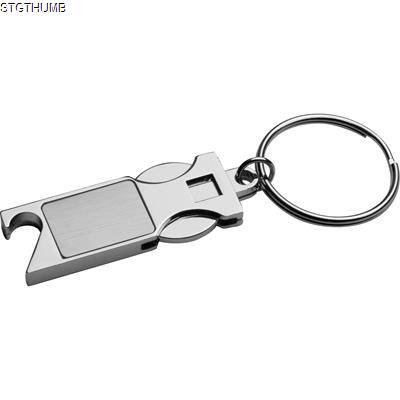 Picture of KEYRING CHAIN with Shopping Coin & Bottle Opener in Silvergrey.
