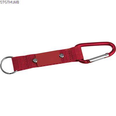 Picture of KEYRING PENDANT with Carabiner & Metal Plate in Red.