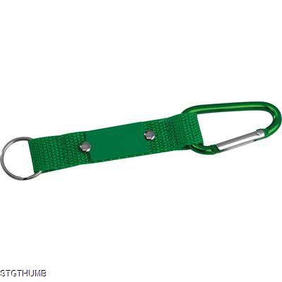 Picture of KEYRING PENDANT with Carabiner & Metal Plate in Green.
