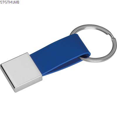Picture of KEYRING CHAIN with Imitation Leather Strap in Blue.