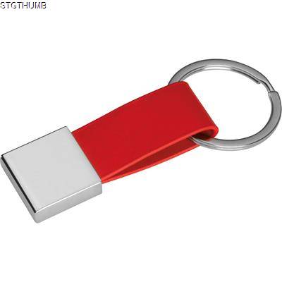Picture of KEYRING CHAIN with Imitation Leather Strap in Red.