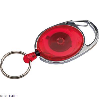 Picture of RETRACTABLE KEYRING with Carabiner in Red.
