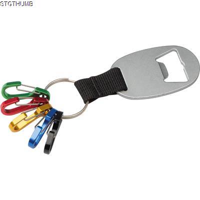 Picture of KEYRING CHAIN with Bottle Opener & 5 Mini Snap Hooks in Multicolored.