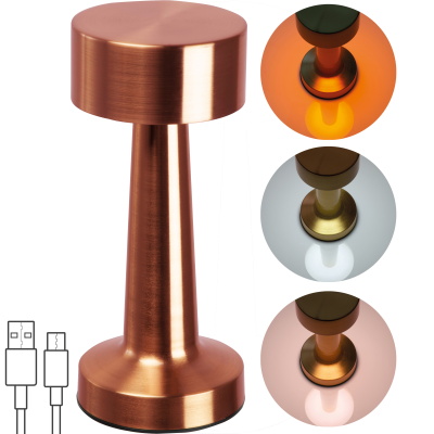 Picture of STAINLESS STEEL METAL TABLE LAMP with Rechargeable Battery in Copper .