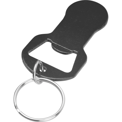 Picture of RECYCLED ALUMINUM KEYRING CHAIN with Shopping Cart Release & Bottle Opener Oliver in Black