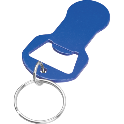Picture of RECYCLED ALUMINUM KEYRING CHAIN with Shopping Cart Release & Bottle Opener Oliver in Blue