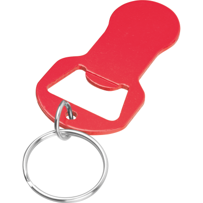 Picture of RECYCLED ALUMINUM KEYRING CHAIN with Shopping Cart Release & Bottle Opener Oliver in Red