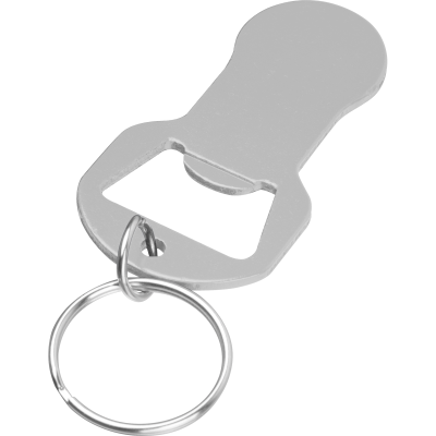 Picture of RECYCLED ALUMINUM KEYRING CHAIN with Shopping Cart Release & Bottle Opener Oliver in Silvergrey