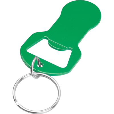 Picture of RECYCLED ALUMINUM KEYRING CHAIN with Shopping Cart Release & Bottle Opener Oliver in Green