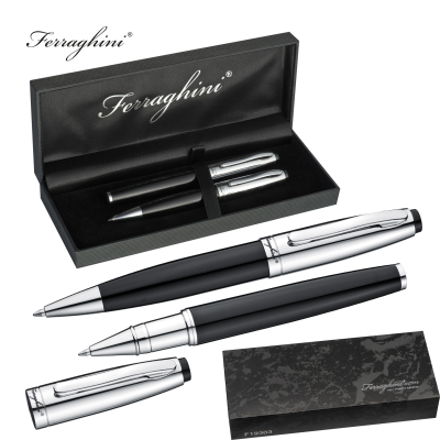 Picture of FERRAGHINI WRITING SET with a Ball Pen & a Rollerball Pen in Black 