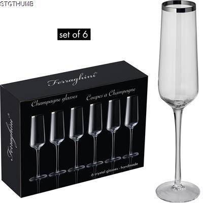 Picture of SET OF 6 CRYSTAL CHAMPAGNE GLASS MOUTH-BLOWN & DISHWASHER SAFE.