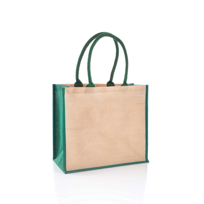Picture of AMAZON JUTE & JUCO REUSABLE SHOPPER TOTE BAG with Green Handles & Gusset
