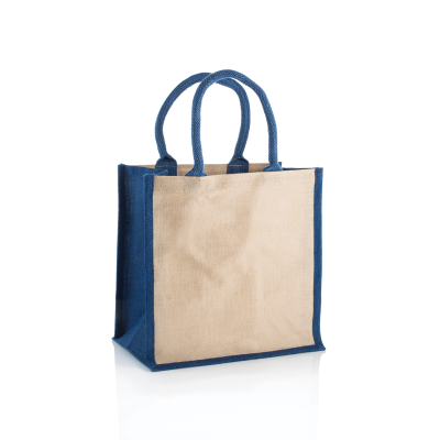Picture of AMAZON JUTE & JUCO REUSABLE SHOPPER TOTE BAG with Navy Handles & Gusset