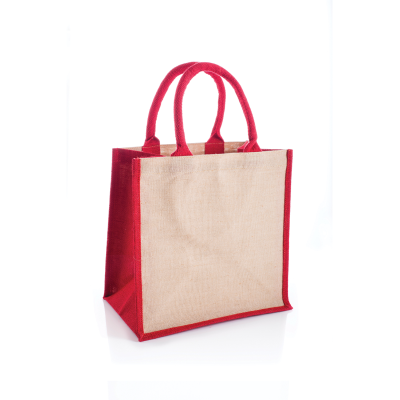 Picture of AMAZON JUTE & JUCO REUSABLE SHOPPER TOTE BAG with Red Handles & Gusset