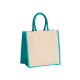 Picture of AMAZON JUTE & JUCO REUSABLE SHOPPER TOTE BAG with Teal Handles & Gusset