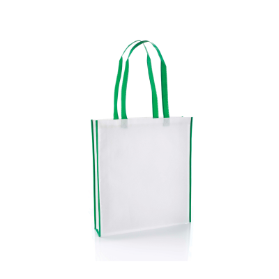 Picture of VIRGINIA NON WOVEN PP TOTE BAG in White with Green Colour Handles & Trim