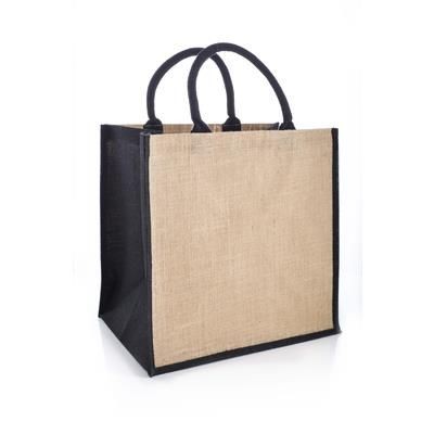 Picture of AMAZON JUTE & JUCO REUSABLE SHOPPER TOTE BAG with Black Handles & Gusset