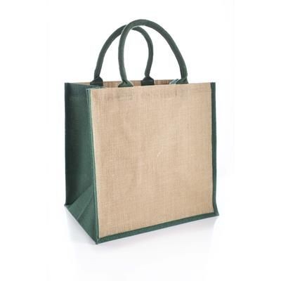 Picture of AMAZON JUTE & JUCO REUSABLE SHOPPER TOTE BAG with Green Handles & Gusset