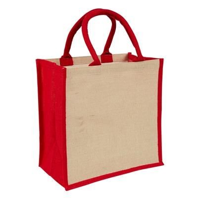 Picture of AMAZON JUTE & JUCO REUSABLE SHOPPER TOTE BAG with Red Handles & Gusset