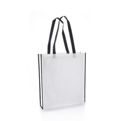 Picture of VIRGINIA NON WOVEN PP TOTE BAG in White with Black Colour Handles & Trim.