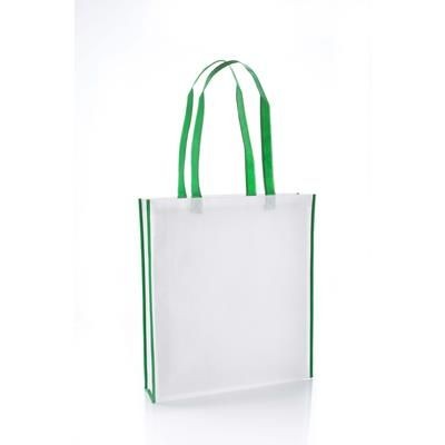 Picture of VIRGINIA NON WOVEN PP TOTE BAG in White with Green Colour Handles & Trim.