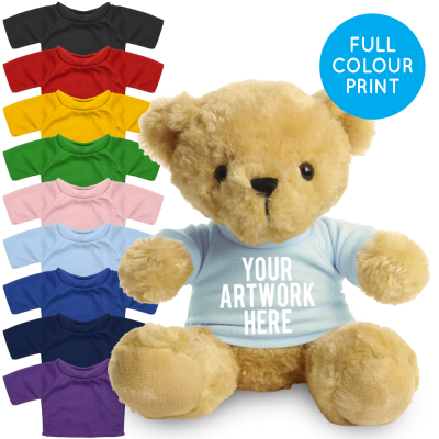 Picture of PRINTED 19CM VICTORIA BEAR - BABY BLUE TEE SHIRT.