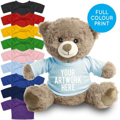 Picture of PRINTED 20CM MOCHA CATHERINE BEAR - BABY BLUE TEE SHIRT