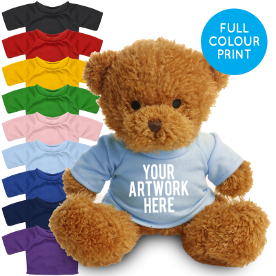 Picture of PRINTED GOLDEN 18CM JAMES BEAR - BABY BLUE TEE SHIRT.