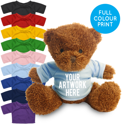 Picture of PRINTED BROWN 18CM JAMES BEAR - BABY BLUE TEE SHIRT