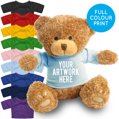 Picture of PRINTED BROWN 22CM EDWARD BEAR - BABY BLUE TEE SHIRT.
