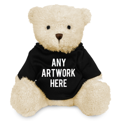 Picture of WHITE 18CM JAMES BEAR with Printed Black Hoody