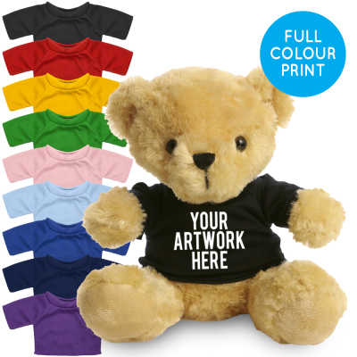 Picture of PRINTED 19CM VICTORIA BEAR - BLACK TEE SHIRT.
